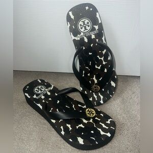 Tory Burch Monochrome Flip Flops with Gold Accent